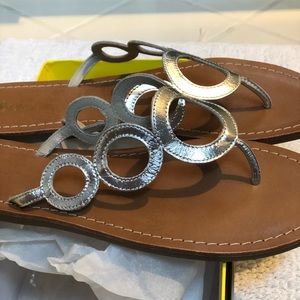 Boden Metallic silver LEATHER flip flops